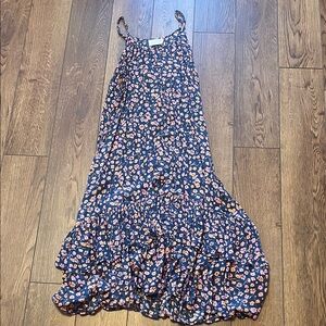 Universal Thread  Navy Floral Midi Dress with Ruffle Hem Large
